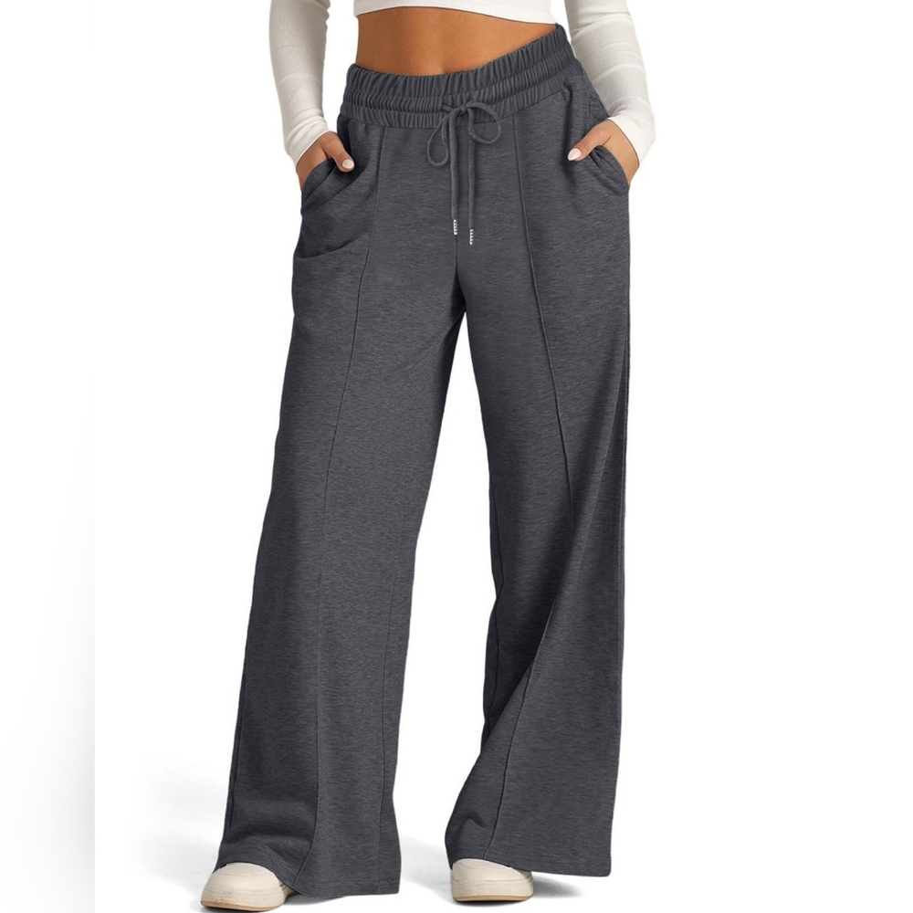 Women's Gray Wide-Leg Drawstring Pants - Picture 3 of 8